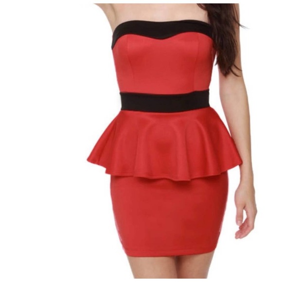 Poof Couture | World Premier Strapless Black and Coral Y2K Mini Dress (Sm) 147O1 - Picture 1 of 11